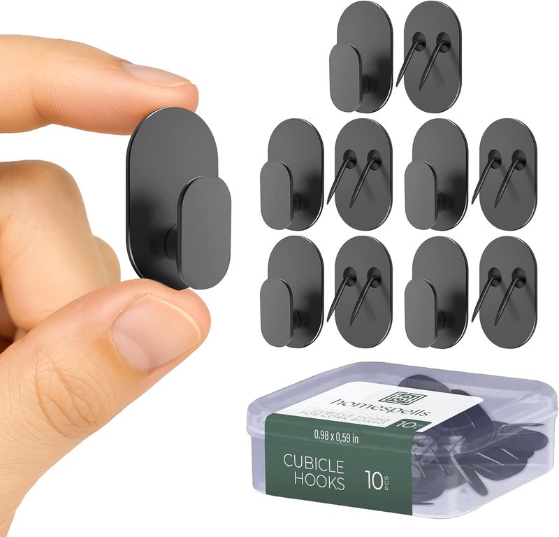 Homespells Metal Cubicle Hooks for Fabric Walls – Cubical Wall Hooks, Pins & Picture Hangers Hook for Work, Cork Board & Wall Decor – 10 Pcs Push Pin Hooks for Office Cubicle Accessories, Organizers - Image 1